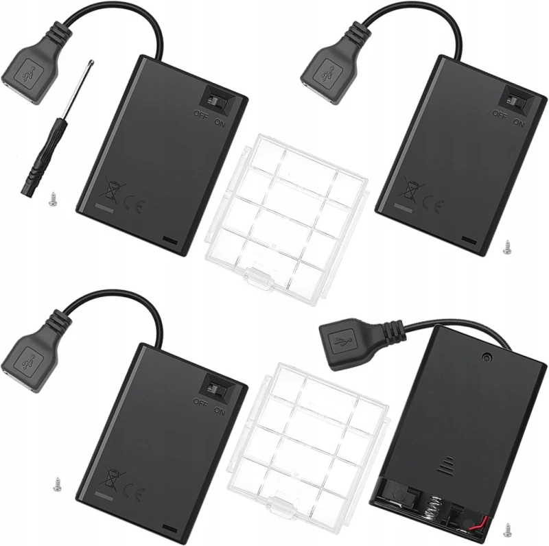 Uchwyt baterii 3x AA z gniazdem USB i włącznikiem 4 sztuki