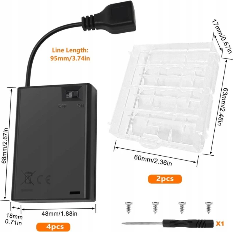 Uchwyt baterii 3x AA z gniazdem USB i włącznikiem 4 sztuki