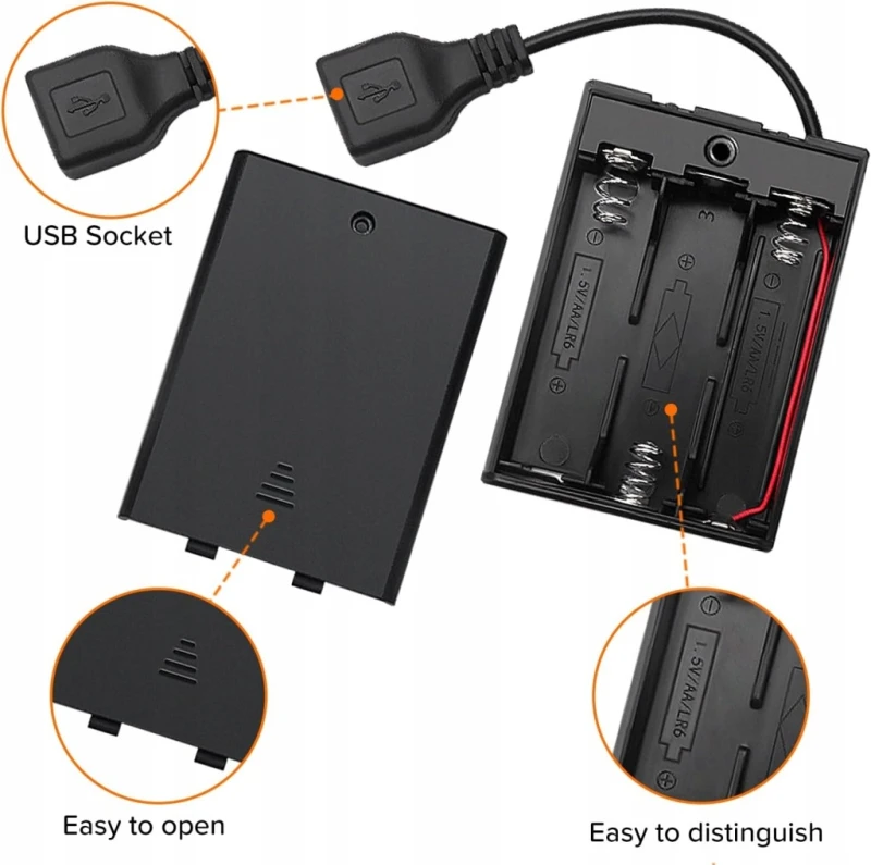 Uchwyt baterii 3x AA z gniazdem USB i włącznikiem 4 sztuki