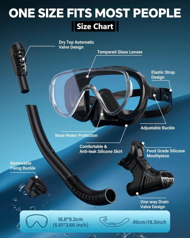 Zestaw do nurkowania G2RISE SN05 maska i rurka czarny, szklane soczewki