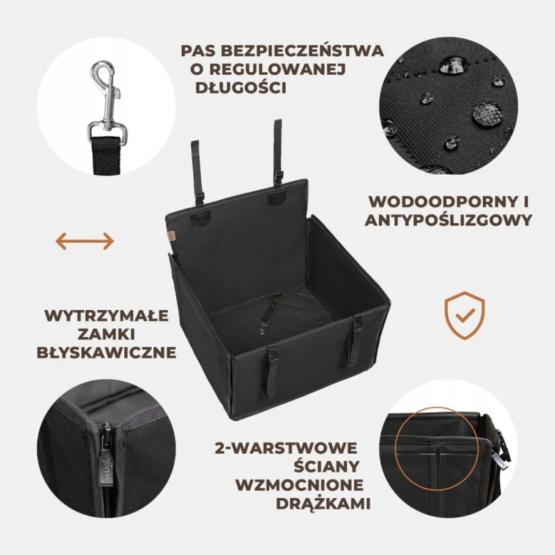 Fotelik samochodowy dla psa na tylne siedzenie, r. M do 18 kg - Wuglo