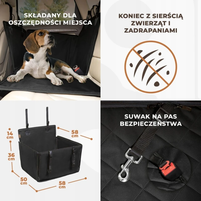 Fotelik samochodowy dla psa na tylne siedzenie, r. M do 18 kg - Wuglo