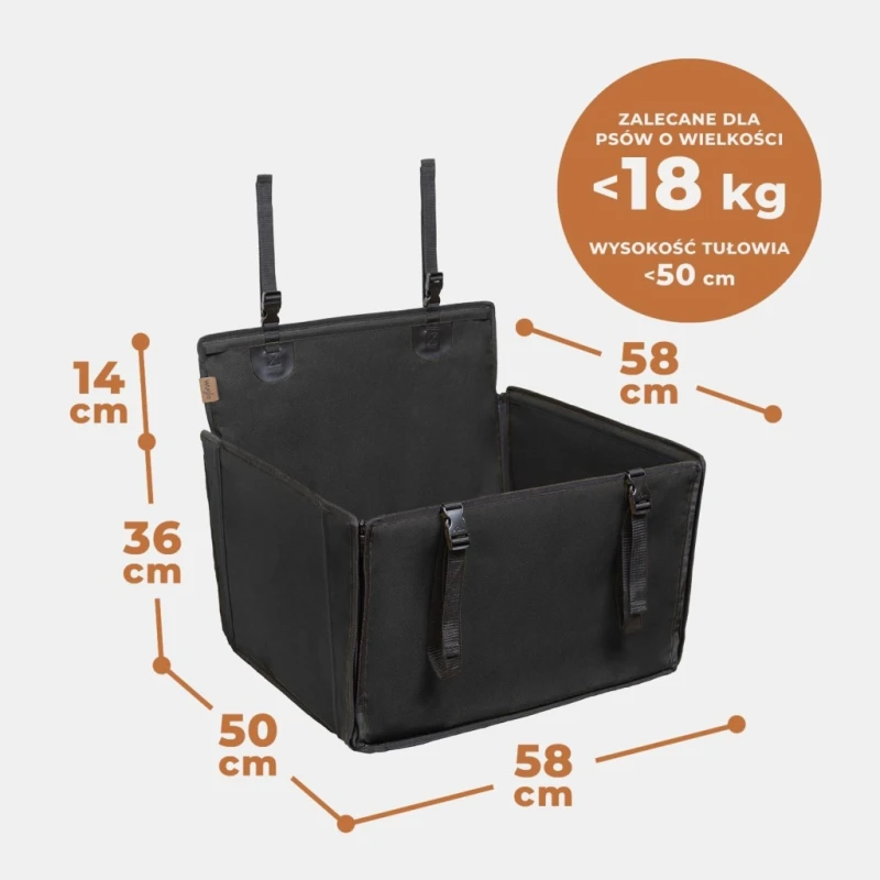 Fotelik samochodowy dla psa na tylne siedzenie, r. M do 18 kg - Wuglo