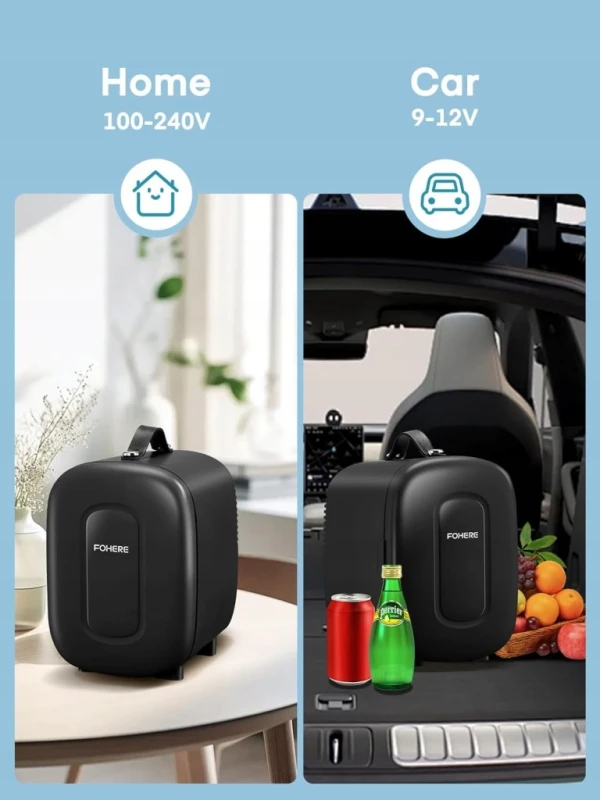 Minilodówka 5 l przenośna AC/DC USB czarna, 240V AC, gniazdo 9-12V - Fohere