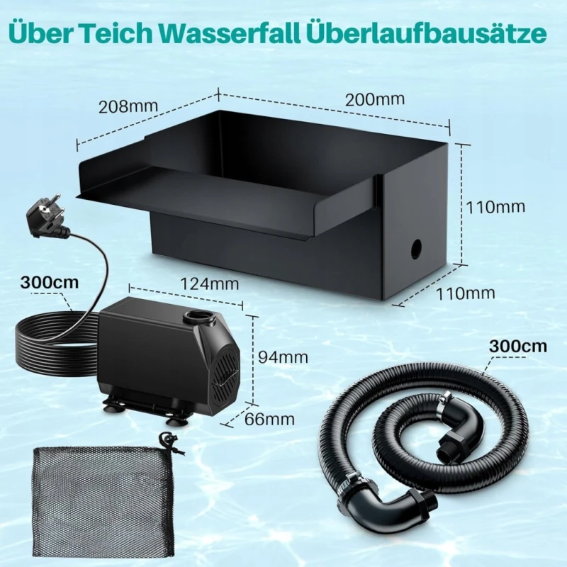 Zestaw wodospadu do oczka wodnego, stawu Biling 20 cm z pompą 2500 l/h 40W