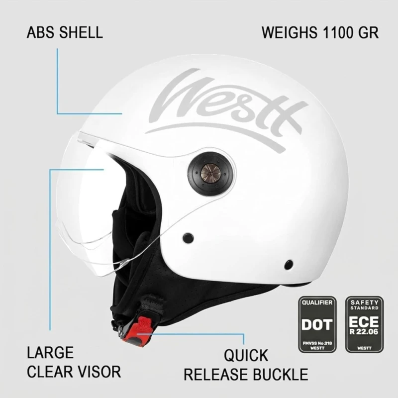 Kask motocyklowy WESTT Classic Jet z wizjerem ECE R22.05 Rozmiar L 59-60 cm
