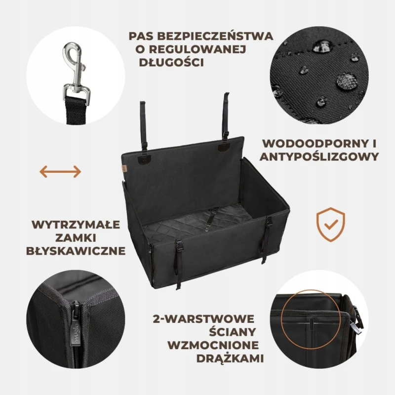 Fotelik samochodowy dla psa Wuglo do 26 kg na tylne siedzenie