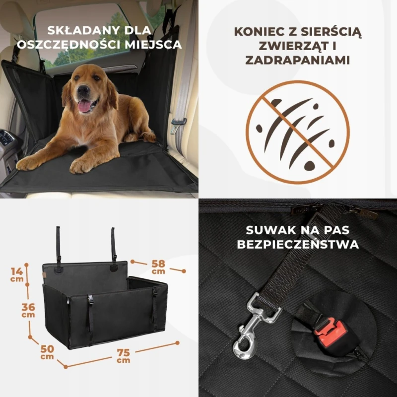 Fotelik samochodowy dla psa Wuglo do 26 kg na tylne siedzenie