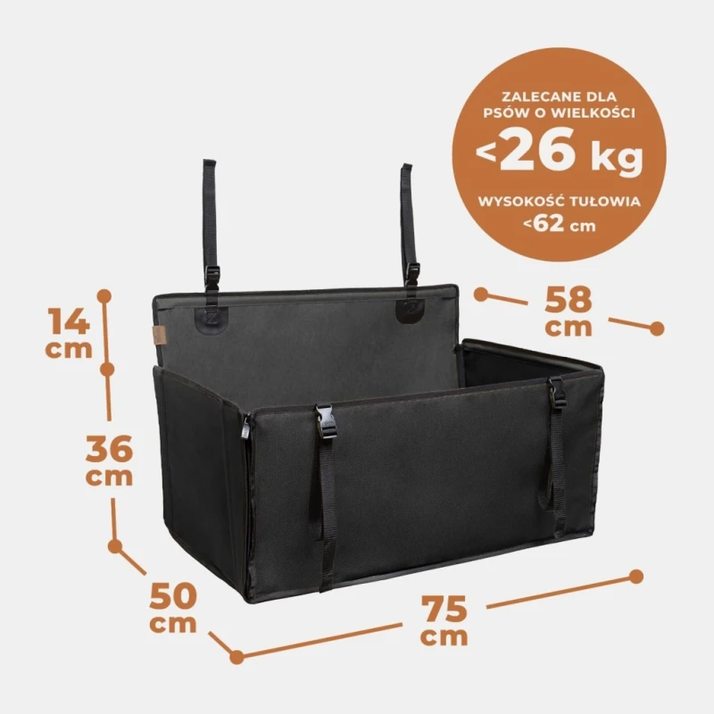 Fotelik samochodowy dla psa Wuglo do 26 kg na tylne siedzenie