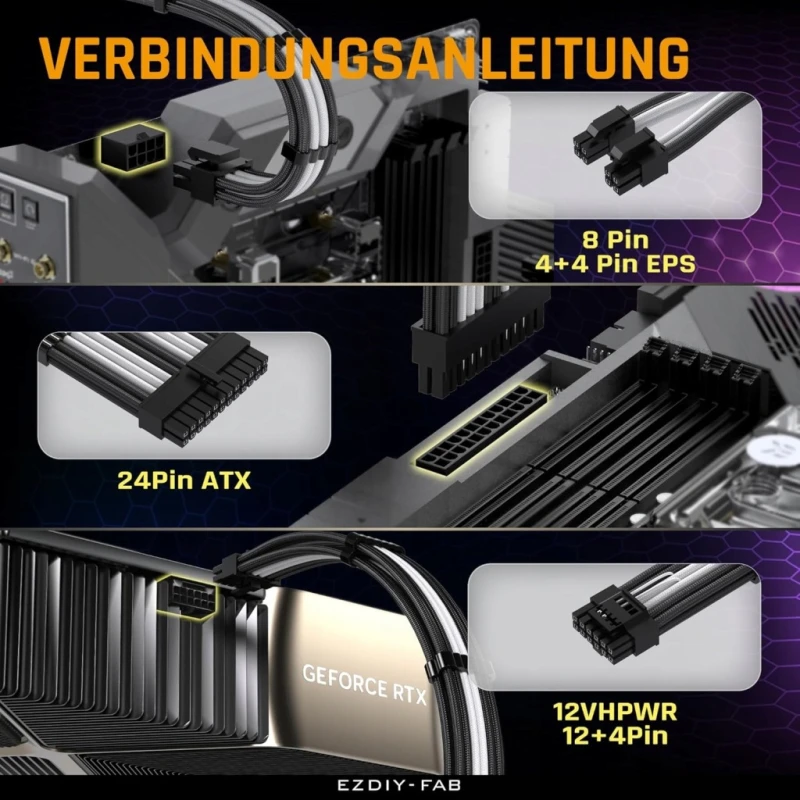 Zestaw przedłużaczy zasilania EZDIY-FAB PCIE 5.0 12VHPWR 16AWG