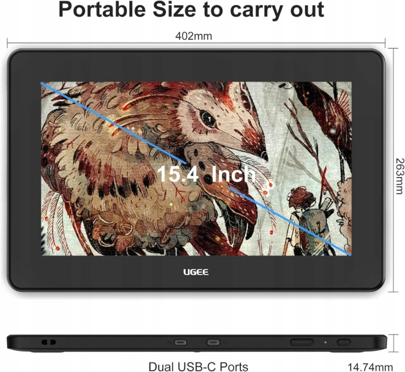 Tablet graficzny UGEE U1600 FHD 15,4" z ekranem i rysik 90% NTSC
