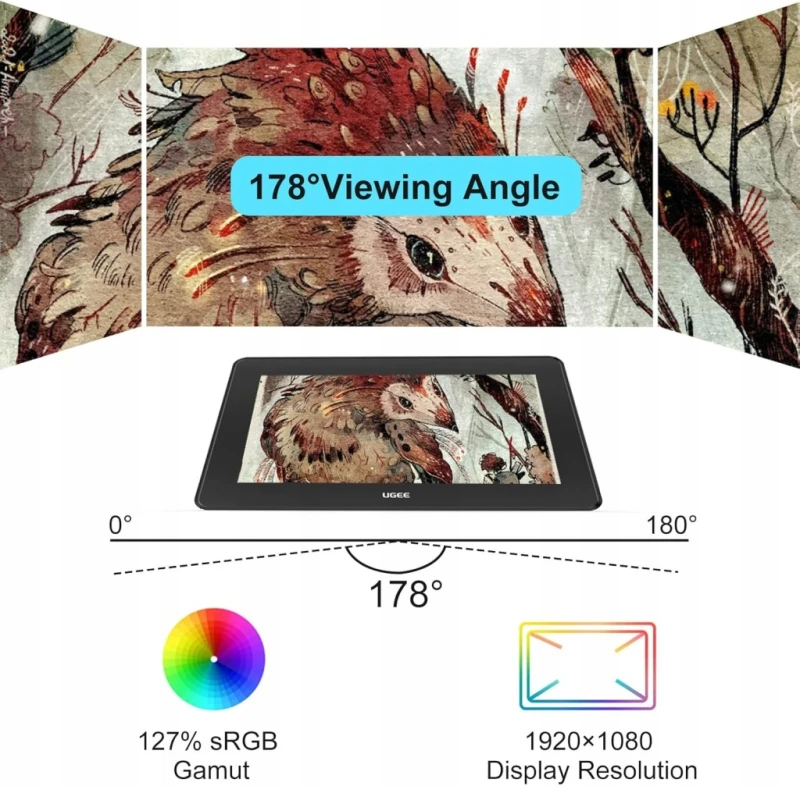 Tablet graficzny UGEE U1600 FHD 15,4" z ekranem i rysik 90% NTSC