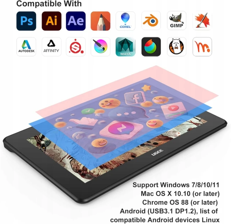 Tablet graficzny UGEE U1600 FHD 15,4" z ekranem i rysik 90% NTSC