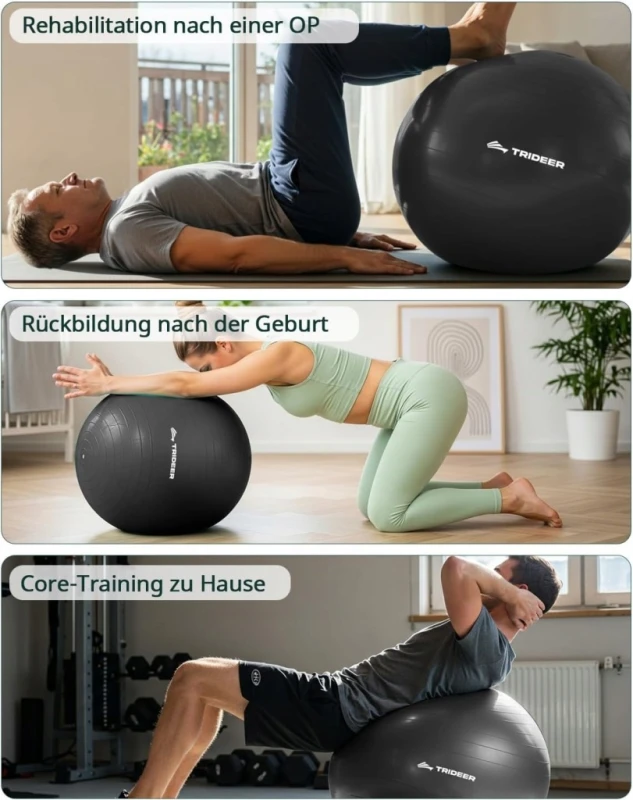 Piłka gimnastyczna 75 cm do fitnessu, jogi, pilatesu z pompką nożną Trideer