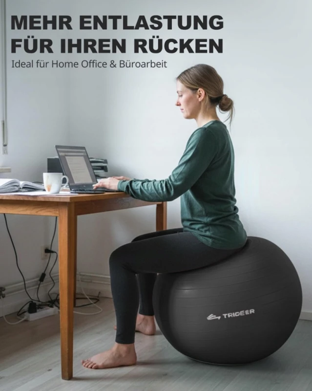 Piłka gimnastyczna 75 cm do fitnessu, jogi, pilatesu z pompką nożną Trideer