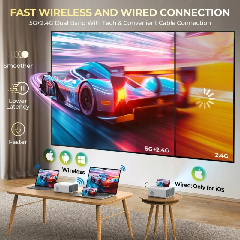 Miniprojektor YUZINO Full HD WiFi Bluetooth z elektrycznym fokusem