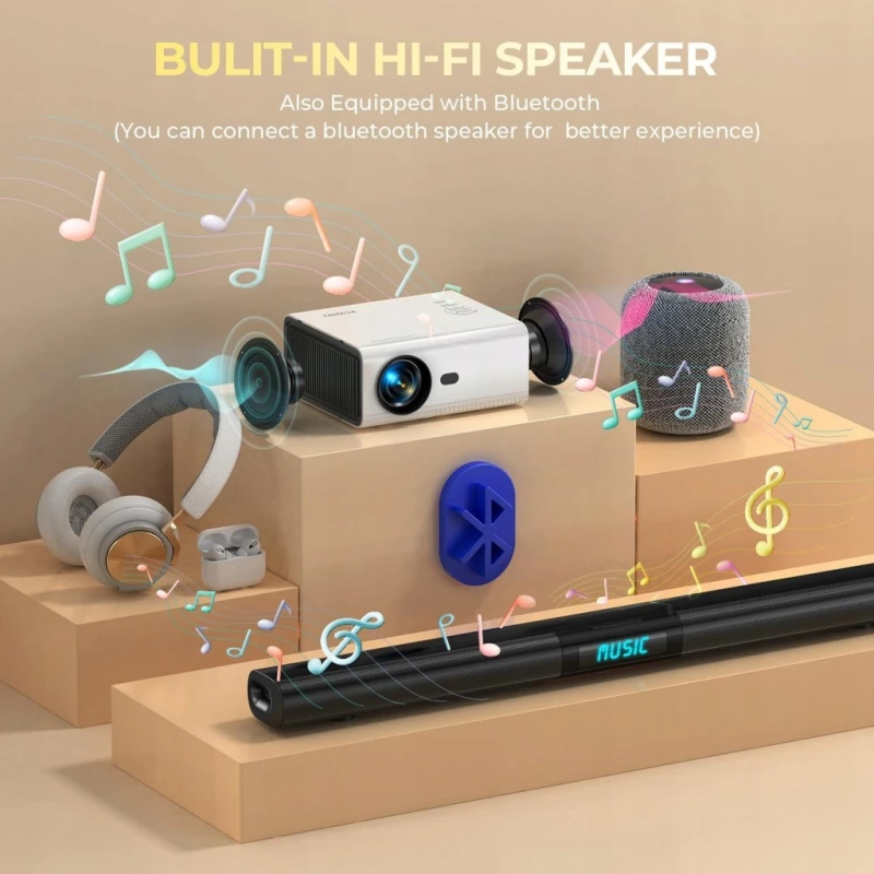 Miniprojektor YUZINO Full HD WiFi Bluetooth z elektrycznym fokusem
