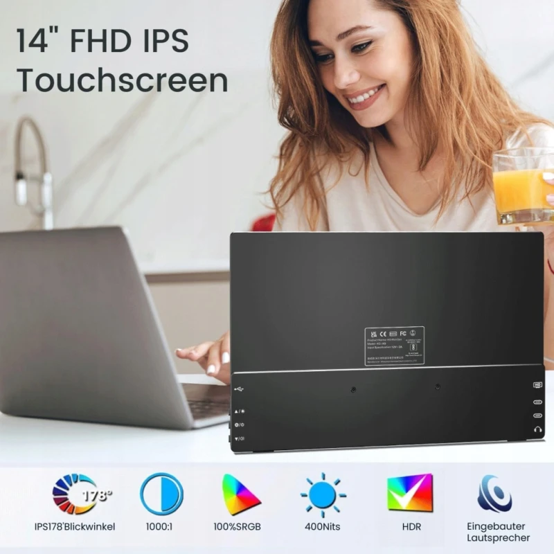 Przenośny monitor dotykowy Prechen 14" Full HD IPS USB-C, 1920x1200