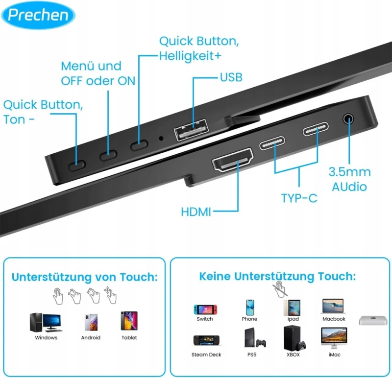 Przenośny monitor dotykowy Prechen 14" Full HD IPS USB-C, 1920x1200