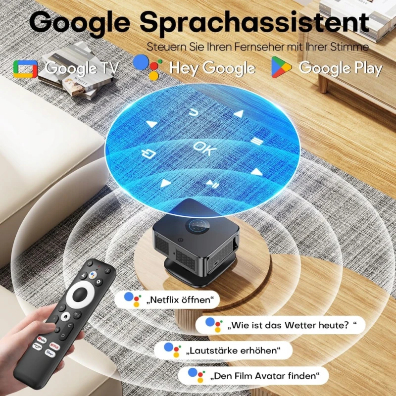 Projektor Horlat 4K z Google TV, WiFi 6 i autofokusem, Netflix, 38000 lm