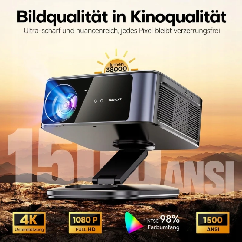 Projektor Horlat 4K z Google TV, WiFi 6 i autofokusem, Netflix, 38000 lm