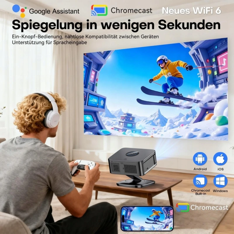 Projektor Horlat 4K z Google TV, WiFi 6 i autofokusem, Netflix, 38000 lm