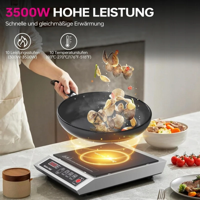 Płyta indukcyjna Lecon Chef 3500W timer 24h, 10 poziomów mocy i temperatury