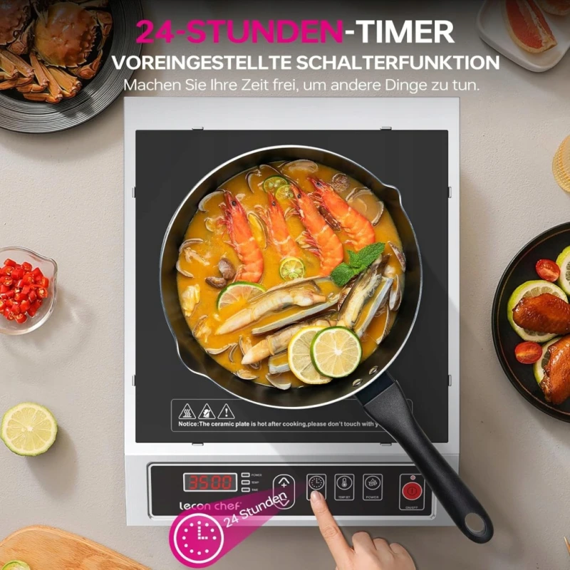 Płyta indukcyjna Lecon Chef 3500W timer 24h, 10 poziomów mocy i temperatury