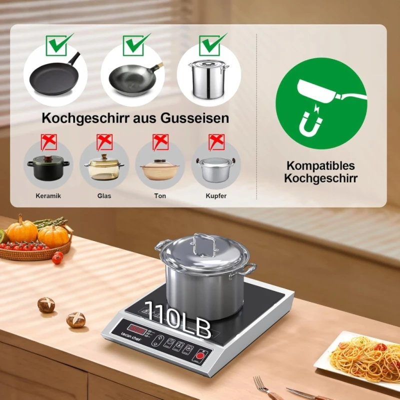 Płyta indukcyjna Lecon Chef 3500W timer 24h, 10 poziomów mocy i temperatury