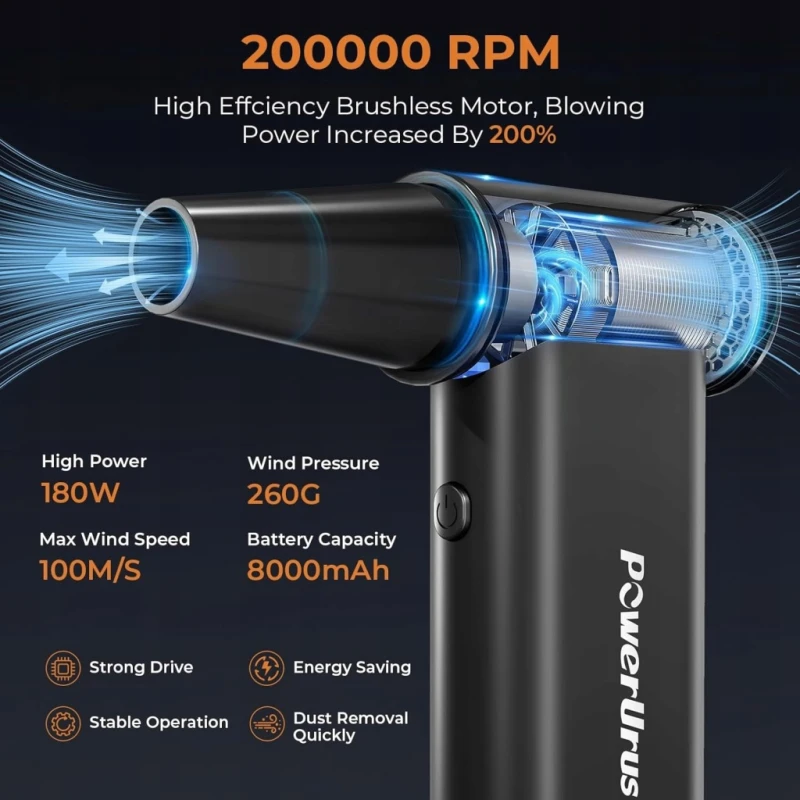 Dmuchawa i odkurzacz 2w1 PowerUrus 200000 obr./min 8000 mAh