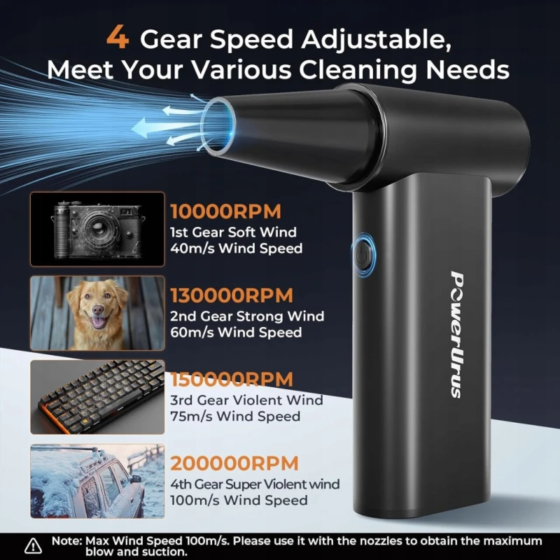 Dmuchawa i odkurzacz 2w1 PowerUrus 200000 obr./min 8000 mAh