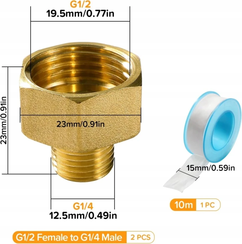 Adapter mosiężny G1/2 żeński na G1/4 męski 2 szt. Lyeteung