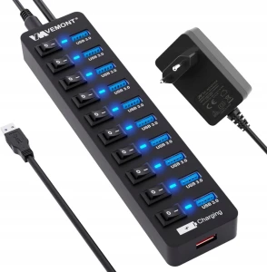 Vemont Koncentrator USB 3.0 11-portowy z zasilaczem 12V/3A