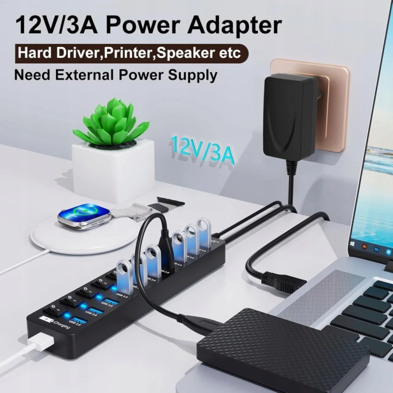Vemont Koncentrator USB 3.0 11-portowy z zasilaczem 12V/3A
