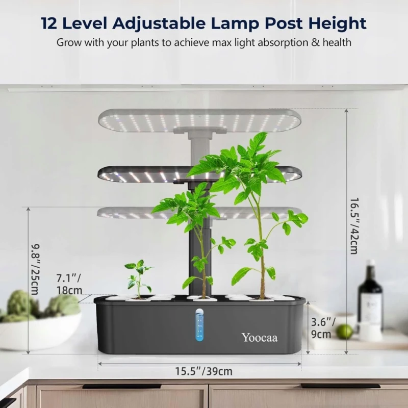System hydroponiczny do uprawty roślin Yoocaa 12 stanowisk z LED i timerem