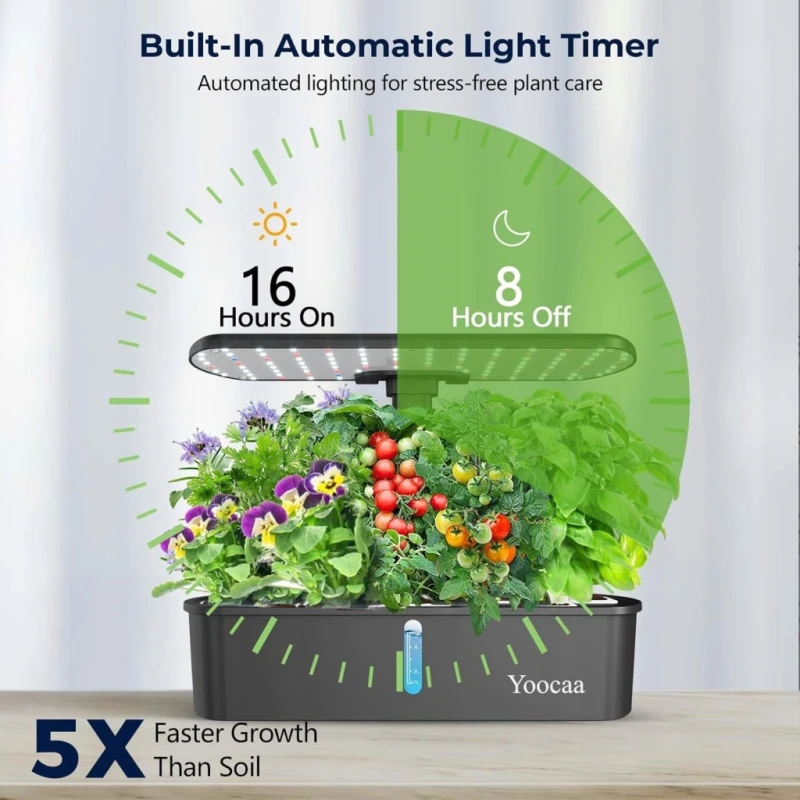 System hydroponiczny do uprawty roślin Yoocaa 12 stanowisk z LED i timerem