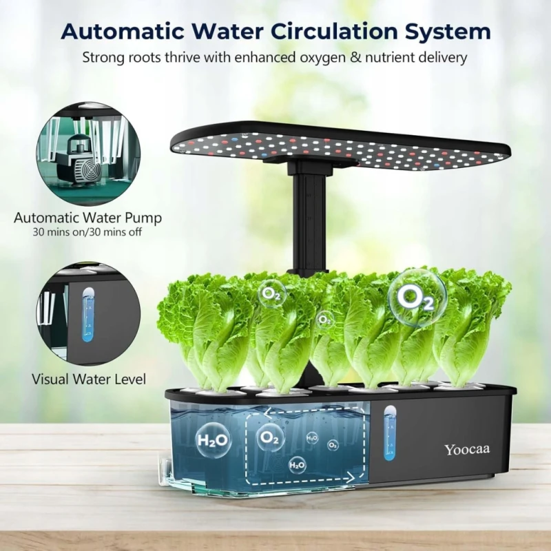 System hydroponiczny do uprawty roślin Yoocaa 12 stanowisk z LED i timerem