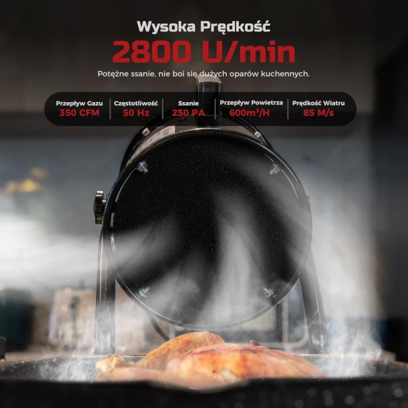 Przenośny okap kuchenny 600 m³/h z filtrem węglowym, regulowany kąt- Mtutu