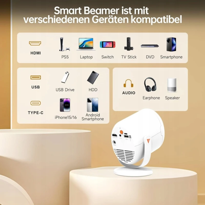 Mini projektor Full HD 1080P WiFi 6 Bluetooth 5.4 z obrotem 180- ITJQ