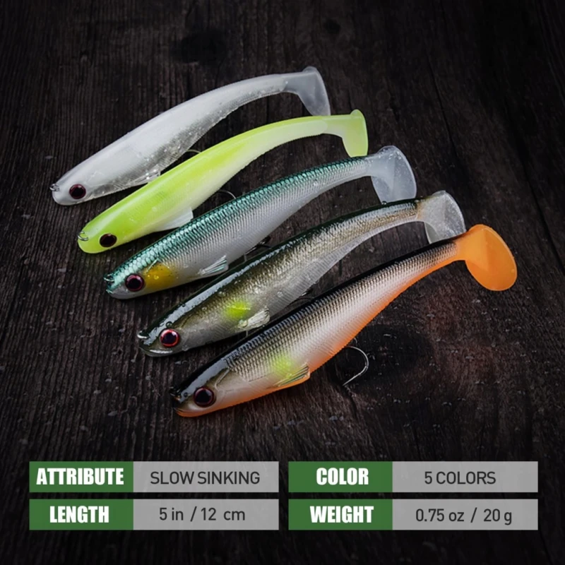 Zestaw 5 gum spinningowych, uzbrojone, 20g, fluoroscencyjne - Truscend