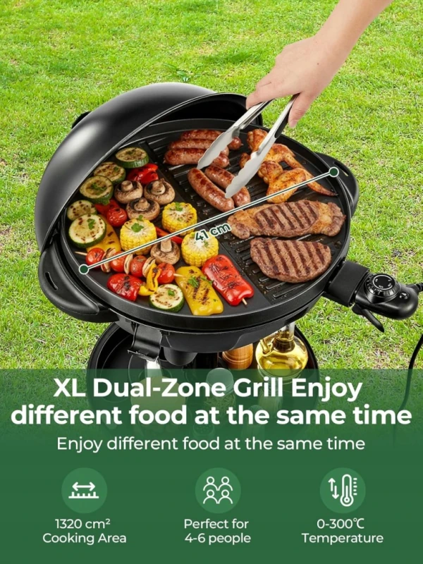 Fohere grill elektryczny 2400 W XXL stojący i stołowy z termometrem