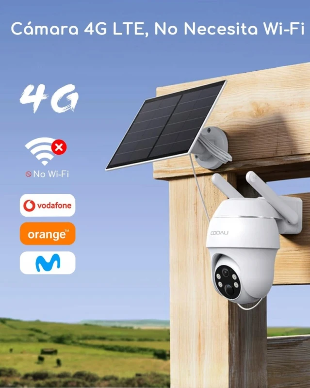 COOAU kamera zewnętrzna 4G LTE SIM 2K solarna PTZ PIR IP66, biała
