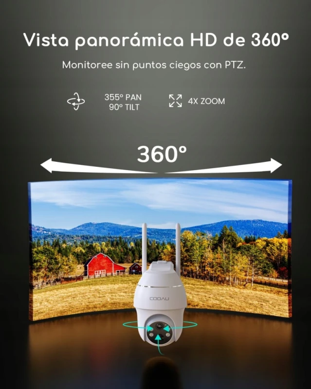 COOAU kamera zewnętrzna 4G LTE SIM 2K solarna PTZ PIR IP66, biała