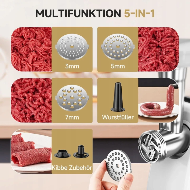 AMZCHEF elektryczna maszynka do mięsa 3w1 sitka 3/5/7 mm kiełbasy