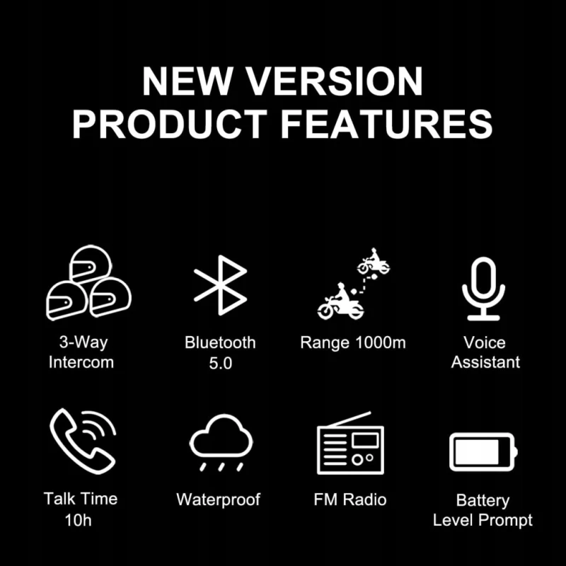 Betowey BT-S3 interkom motocyklowy Bluetooth 5.0 1000 m radio FM