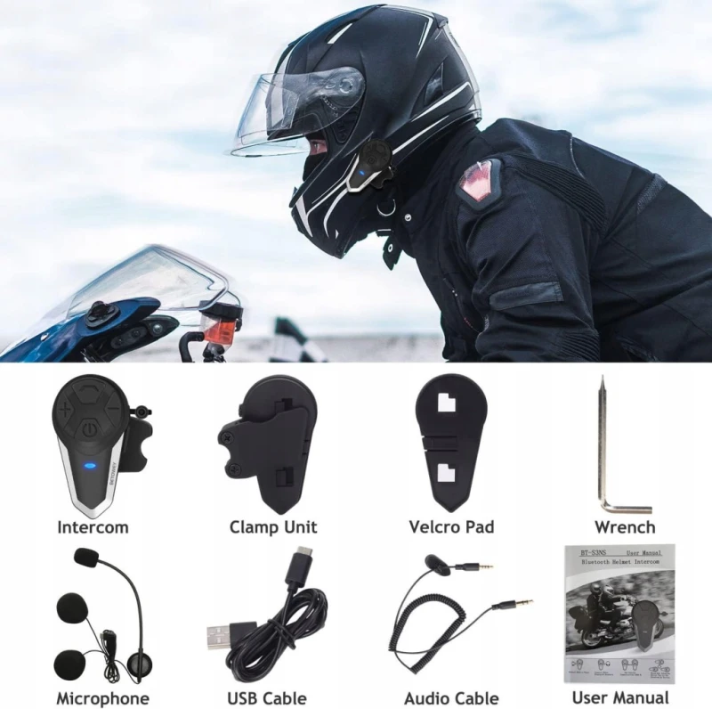 Betowey BT-S3 interkom motocyklowy Bluetooth 5.0 1000 m radio FM