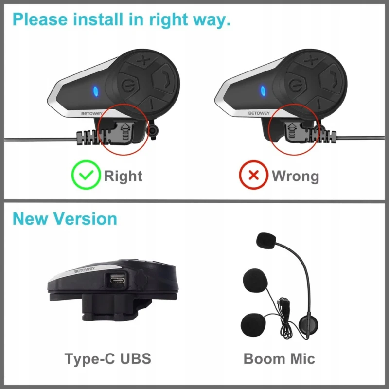 Betowey BT-S3 interkom motocyklowy Bluetooth 5.0 1000 m radio FM