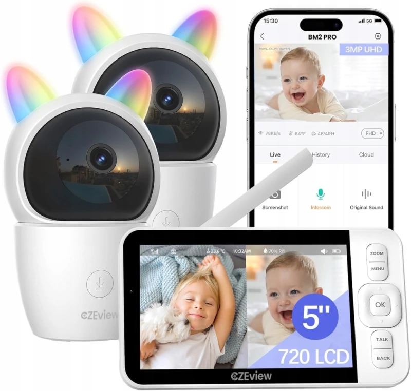 CZEview BM2 PRO niania elektroniczna 5" 2K Wi-Fi kamera aplikacja