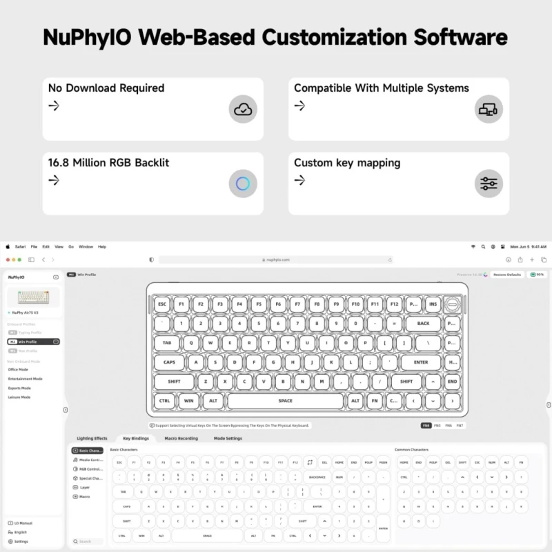 NuPhy Air75 V3 bezprzewodowa klawiatura mechaniczna RGB 75%
