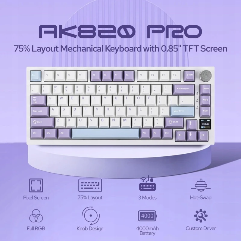 Epomaker Ajazz AK820 Pro klawiatura mechaniczna 75% RGB TFT